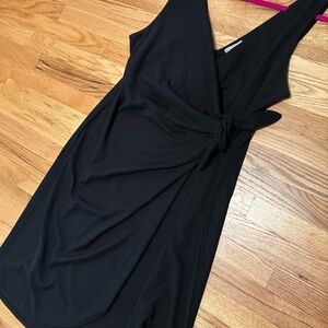 H&M Knee Length Black Sleeveless Wrap Dress with Side Tie Size XL